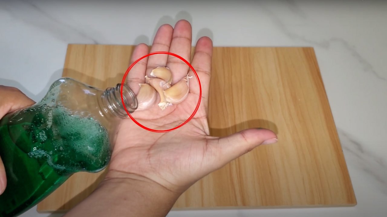 Detersivo e spicchi daglio